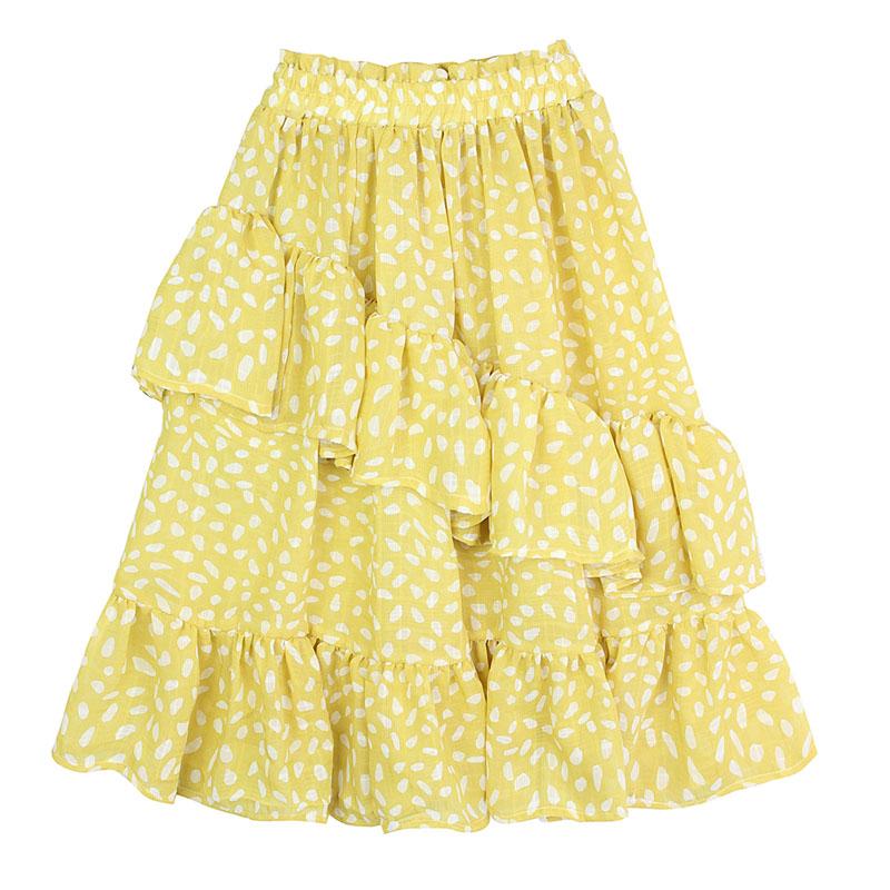 

Skirts Kids Children Clothing Floral Cotton Girl Long SKirt Yellow Ruffle For Girls 2-14Y Beach Birthday Party Wear, As pic