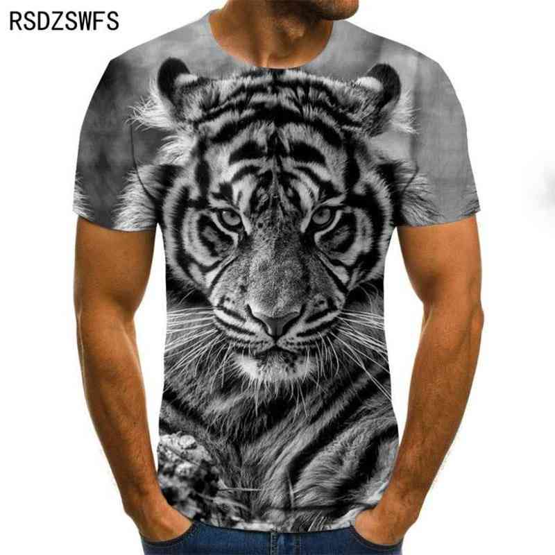 

3D tiger face printed T-shirt, loose casual lion shirt, dignified, summer fashion, Harajuku, oversized, Txu-1113