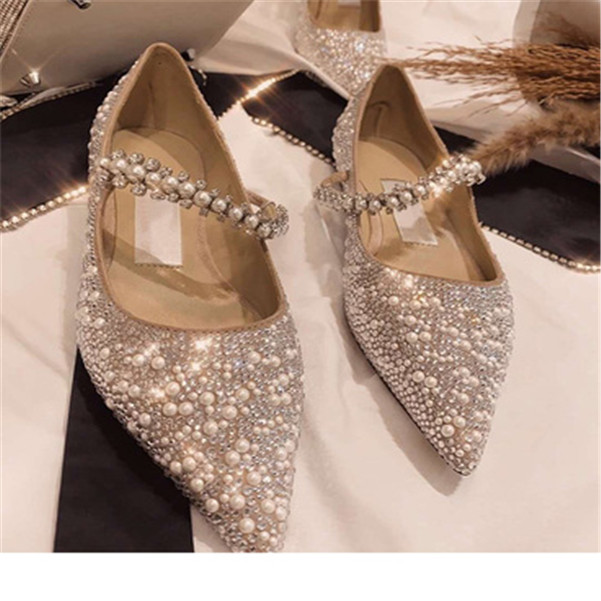 

designer Fashion Classic Woman Flat shoes Crystal Metal Jimmy Flat Shallow mouth Crystal Wedding Shoes 34-40, Black