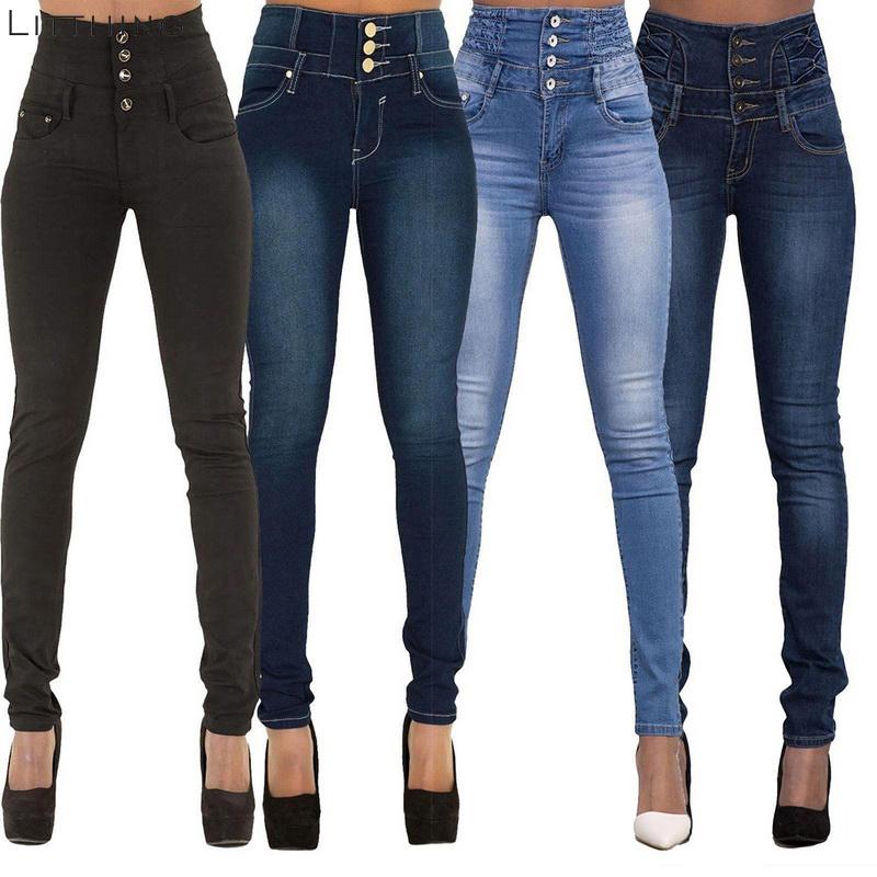 

High Quality Woman Denim Pencil Pants Stretch Waist Skinny Jeans Softener Street Pantalones, Black