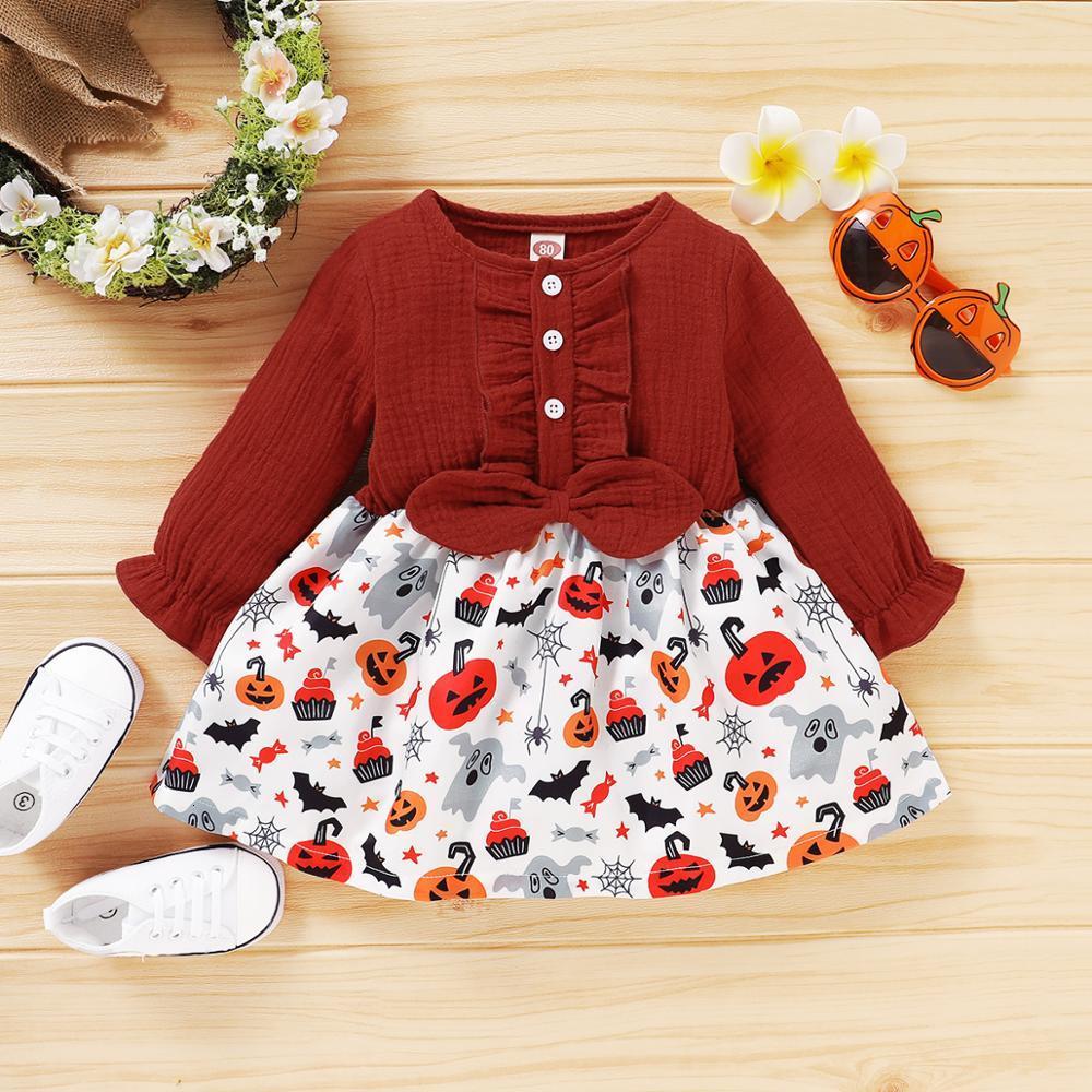 Girl&#039;s 0-3 Months Halloween Party Dress For Toddler Girls Red Long Sleeve Cartoon Print Baby Dresses Girl Clothes 1023-image-689162116