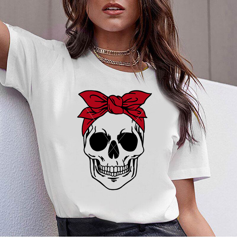 

Women's T-Shirt Girl's summer skull imprint T-shirt funny boob short sleeve tshirt women's clothes soft casual fashion white tops, 006940
