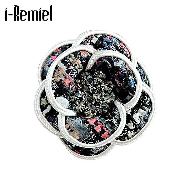 

Pins, Brooches I-Remiel High-end Korean Czech Rhinestone Flower Brooch Cloth Art Women Fabric Camellia Corsage Collar Pin Clothing Accessori, Gray