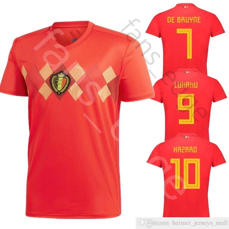 

2018 Belgium World Cup Jersey 9 LUKAKU 8 FELLAINI 10 E.HAZARD 4 KOMPANY 7 DE BRUYNE VERMAELEN Home Red Soccer Football Shirts, Black;yellow