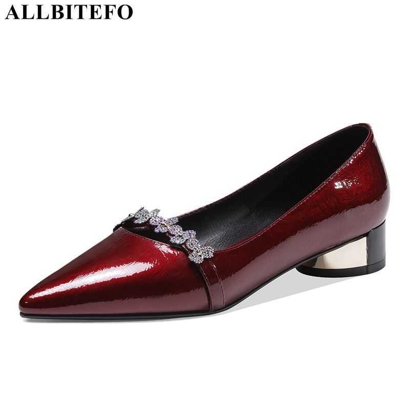 

ALLBITEFO sweet genuine leather thick heel office ladies shoes high quality women high heel shoes party women heels 210611, As picture