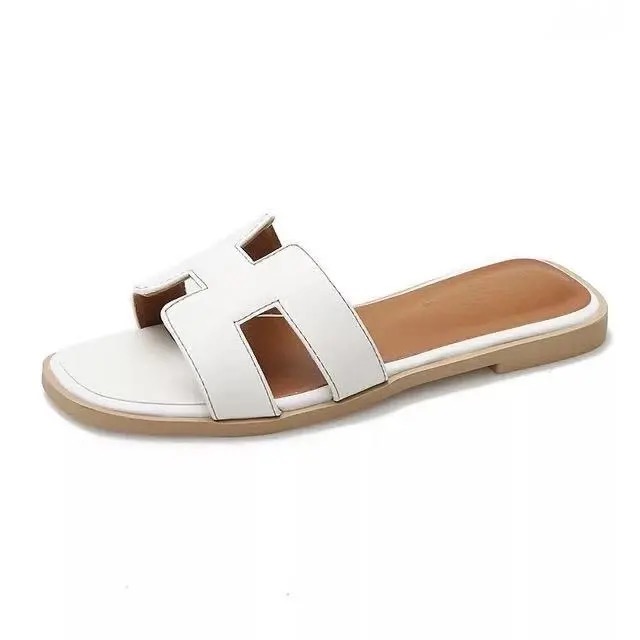 

H-type Slippers Female Summer Flat Sandals Women Outside Holiday Shoes, Black