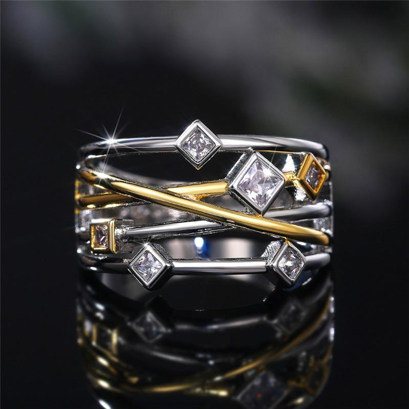 

Wedding Rings Trendy Female Crystal Square Thin Ring Dainty Gold Silver Color Engagement Charm White Zircon Stone For Women, Slivery;golden