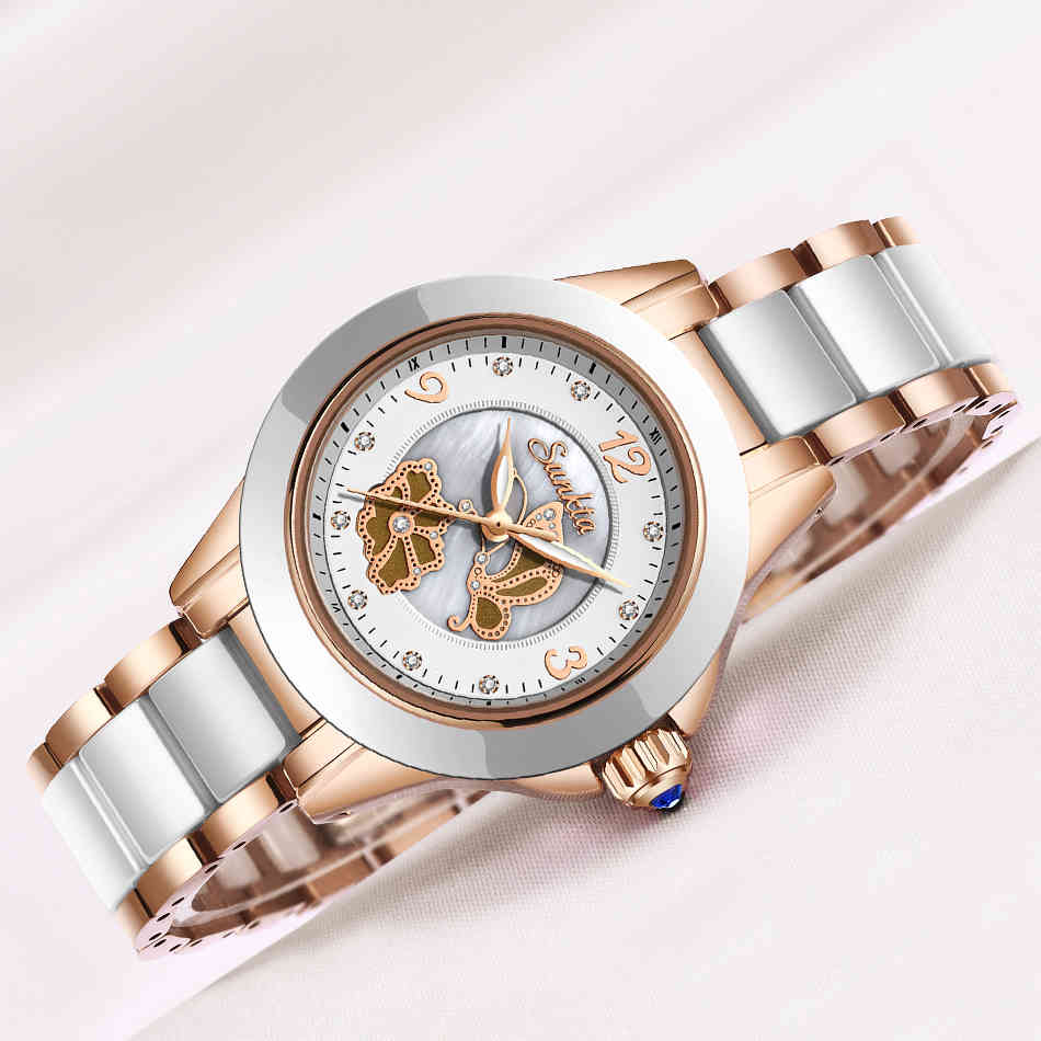 

Gift SUNKTA Rose Gold Watches Women Fashion Watch Luxury Brand Quartz Wristwatch Ladies Bracelet Women's Watches For Women Clock 210517, Gold white