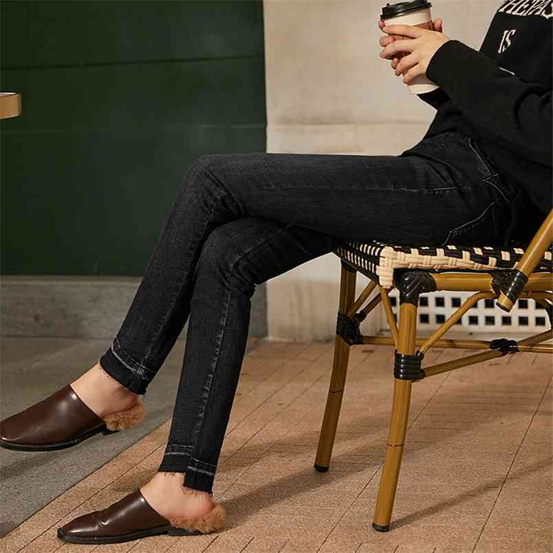 

Minimalism Winter Jeans For Women Fashion Black Zipper Straight Female Trousers Causal Women's 12030589 210527