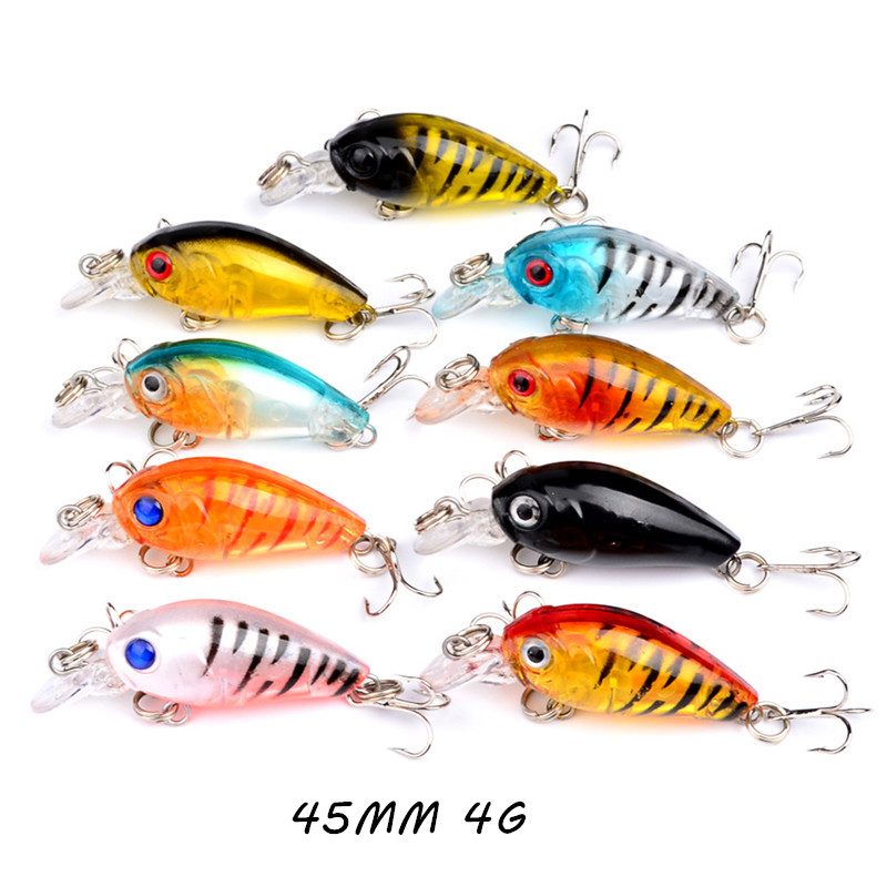 

9 Color 45mm 4g Crank Fishing Hooks 10# Hook 3D Eyes Hard Baits & Lures Pesca Fishing Tackle Accessories LW-11