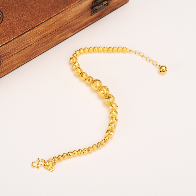 170MM + 40MM Bracelets Lengthen Ball Bangle 18 k Real Solid Yellow G/F Fine Gold Round Beads Jewelry Hand Chain heart pendant-image-669360180