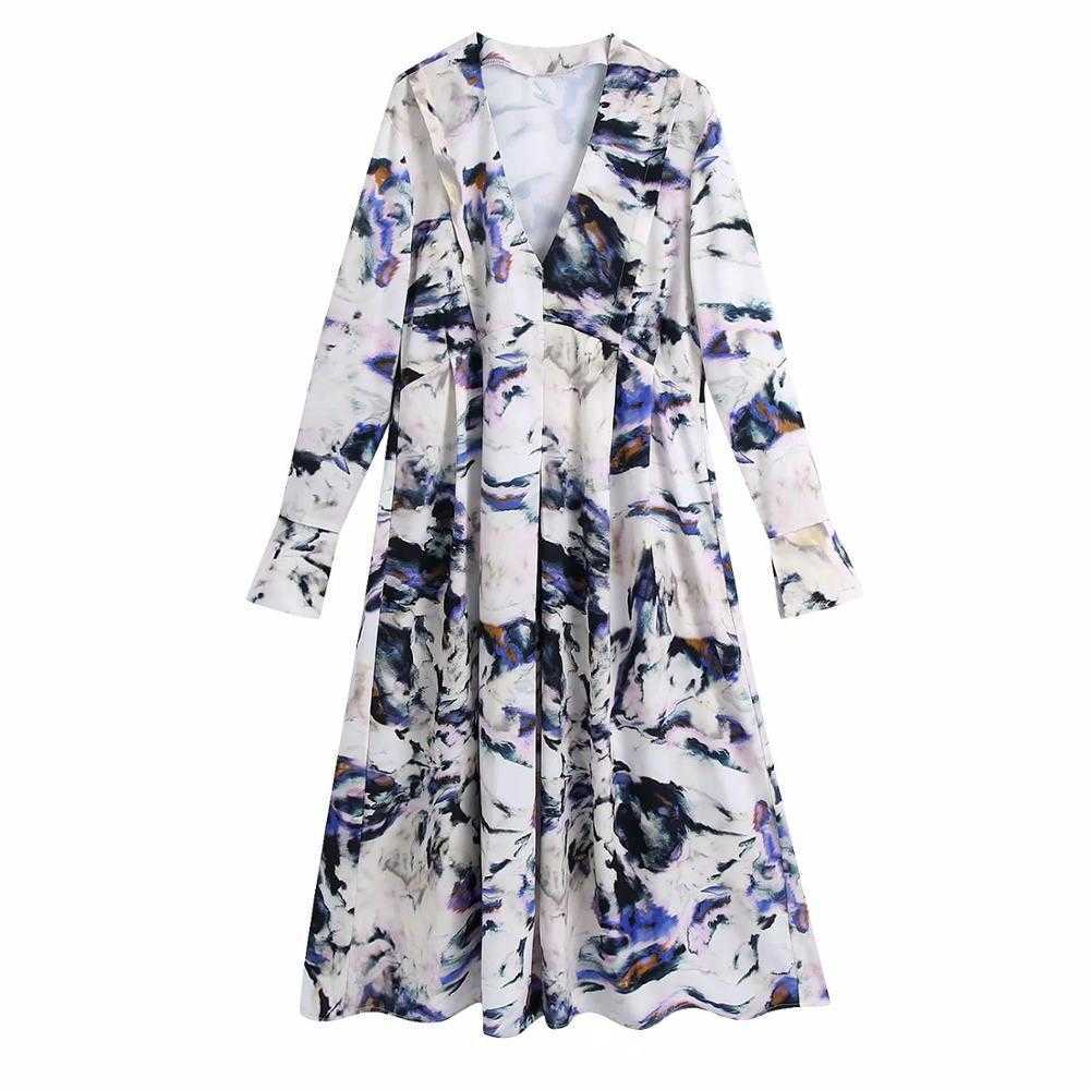 

Women Dress Printed V-neck Elegant Fashion Casual Midi Woman Dresses Femme Robe Ropa Mujer Vestidos 210709, As picture