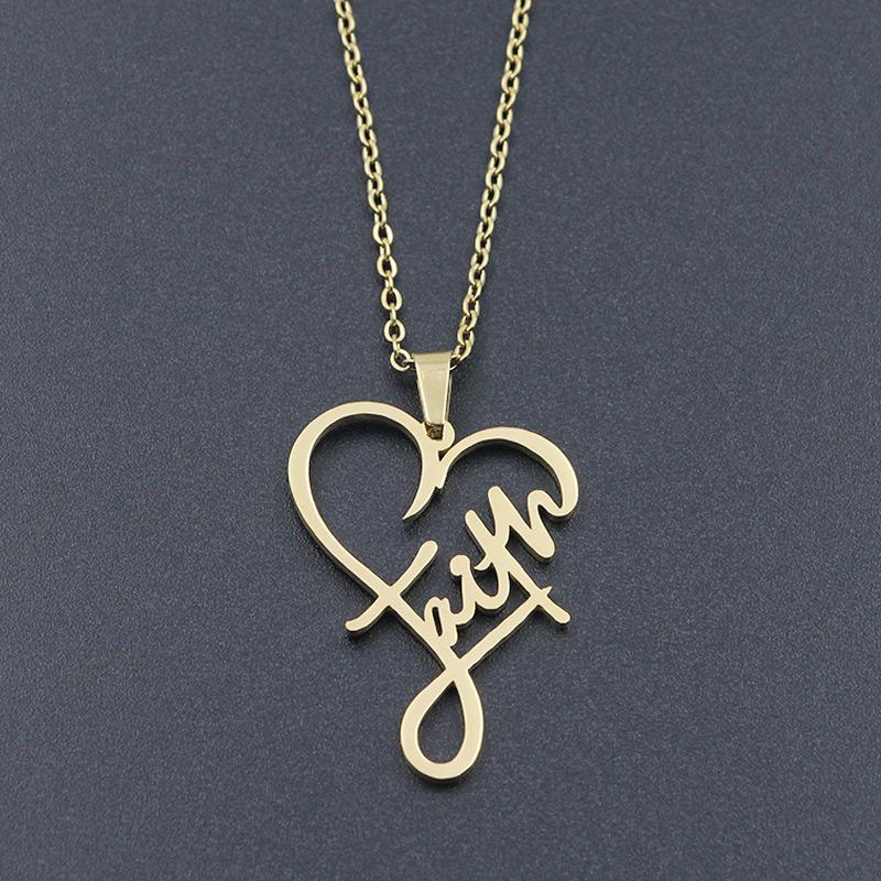 

Pendant Necklaces VILLWICE Religious Faith Heart Necklace Women Men Stainless Steel Gold Plated Christian Inspirational Jewelry Gift