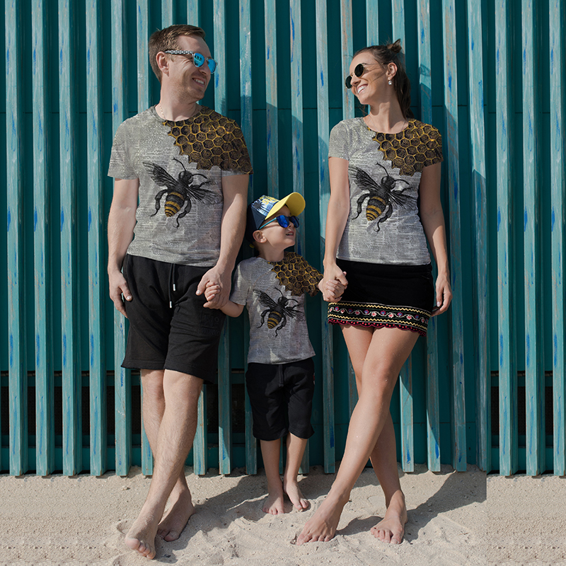 

Family Matching Outfits Digital original 3D printed T-Shirts,unique fashion, beautiful, breathable and comfortable family short sleeves, Blue