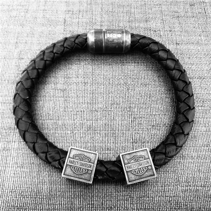 

316L Stainless Steel Genuine Leather Bracelet Men Boys Biker Style 23cm Lenght, Golden;silver