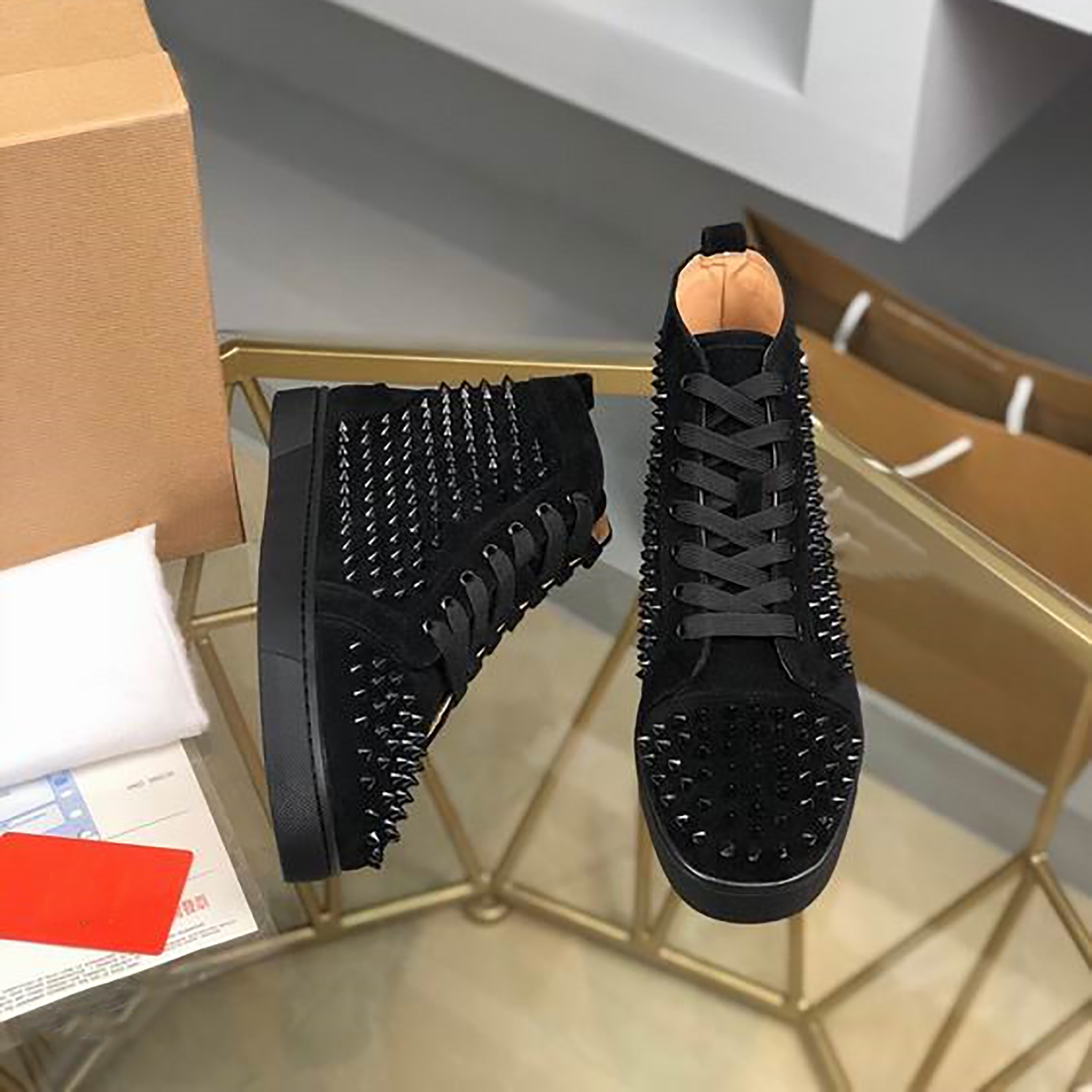

Vieira Spikes 000 Veau Velours Rivet sneakers shoes women men fashion versatile high shoe with original packaging 35-46 top quality with box