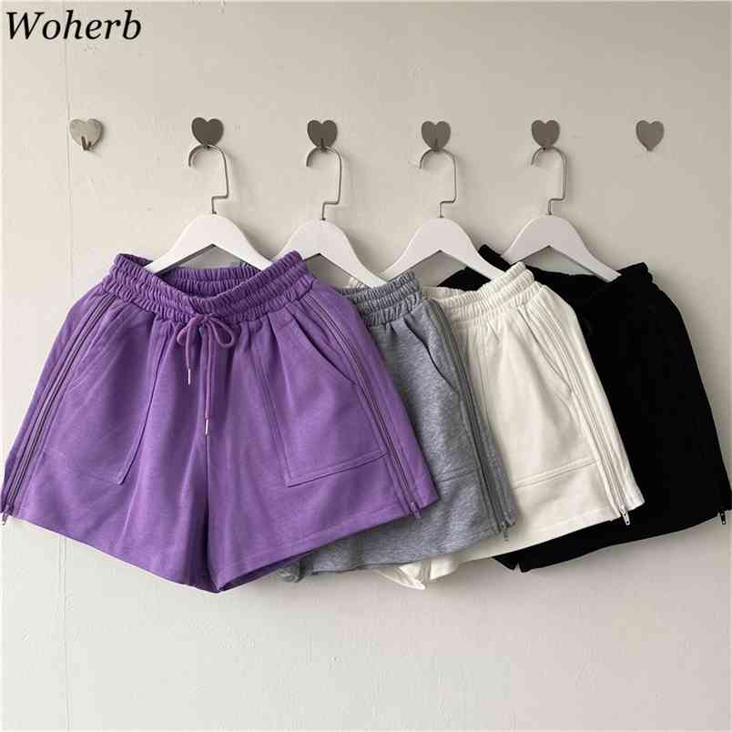 

Summer Korean Fashion Shorts Women High-waisted Basic Sweatshorts Wide-leg Casual Woman Chores Para 210519, Purple