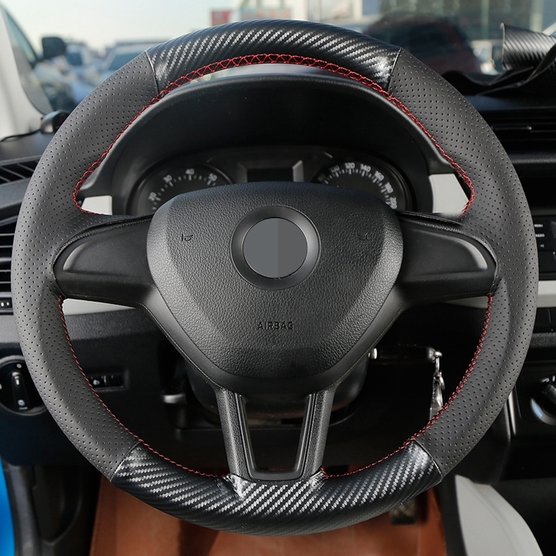 

GKMHiR DIY Black Artificial Leather Hand-stitched Black Car Steering Wheel Cover for Skoda Octavia Speedy Moved Kodiaq