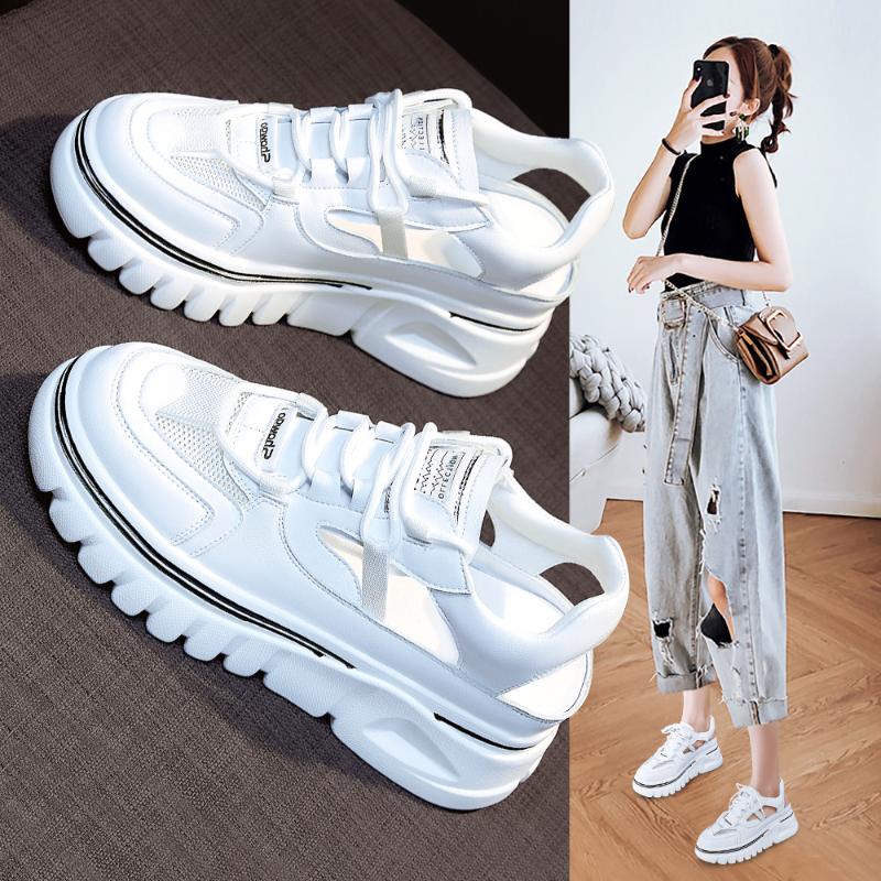

Sandals Baotou Sports Father Sandal Female Summer 2021 Web Celebrity All-match Thick Soles Hollow Leisure Small White Shoes, Green