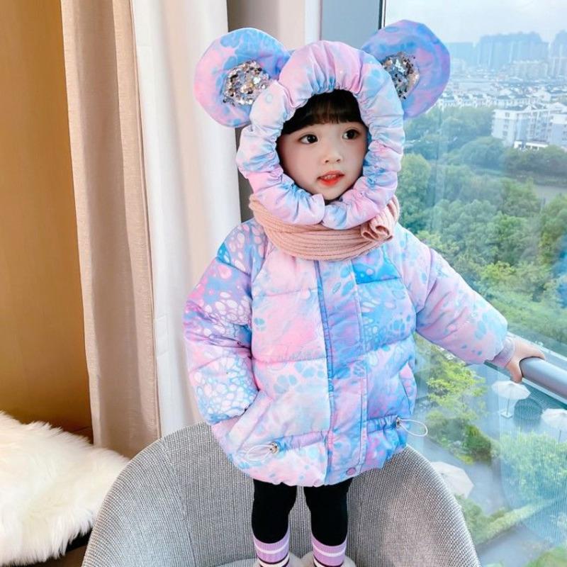 

Down Coat Children's Thickened Cotton Padded Clothes Winter Fashion Year Baby Lovely Hooded Girls' Colorful Jacket For 3-10 Years Kids, Blue;gray