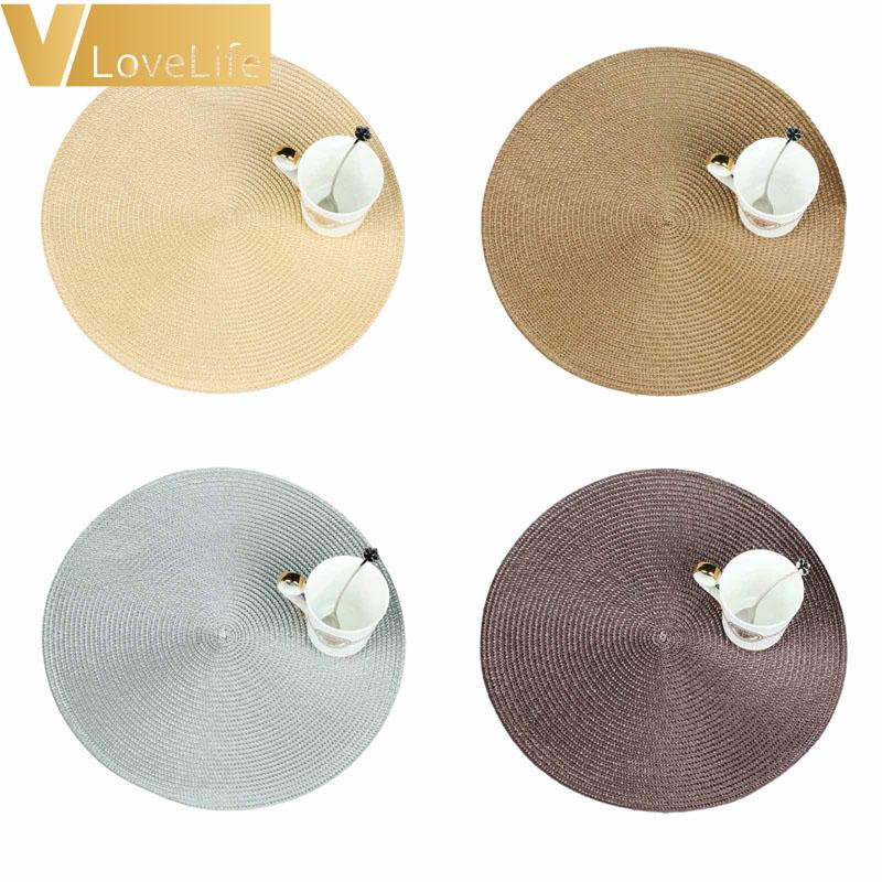 

Round Table Mat Weave Placemat Fashion PP Dining Disc Pads Bowl Pad Coasters Waterproof Cloth 38cm Diameter