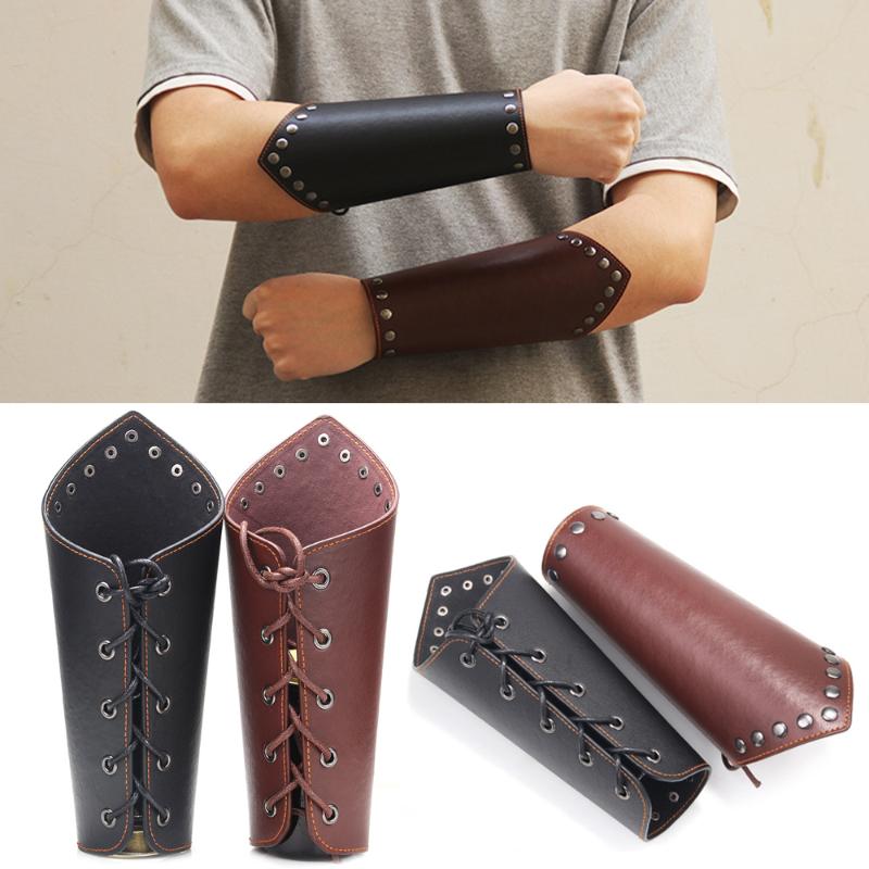 

Wrist Support Est Arrival 1 PC Armband Leather Punk Wide Archery Arm Guard Viking Bracer Lace Up Gauntlet Wristband Bracelet Cosplay Props, Black;red