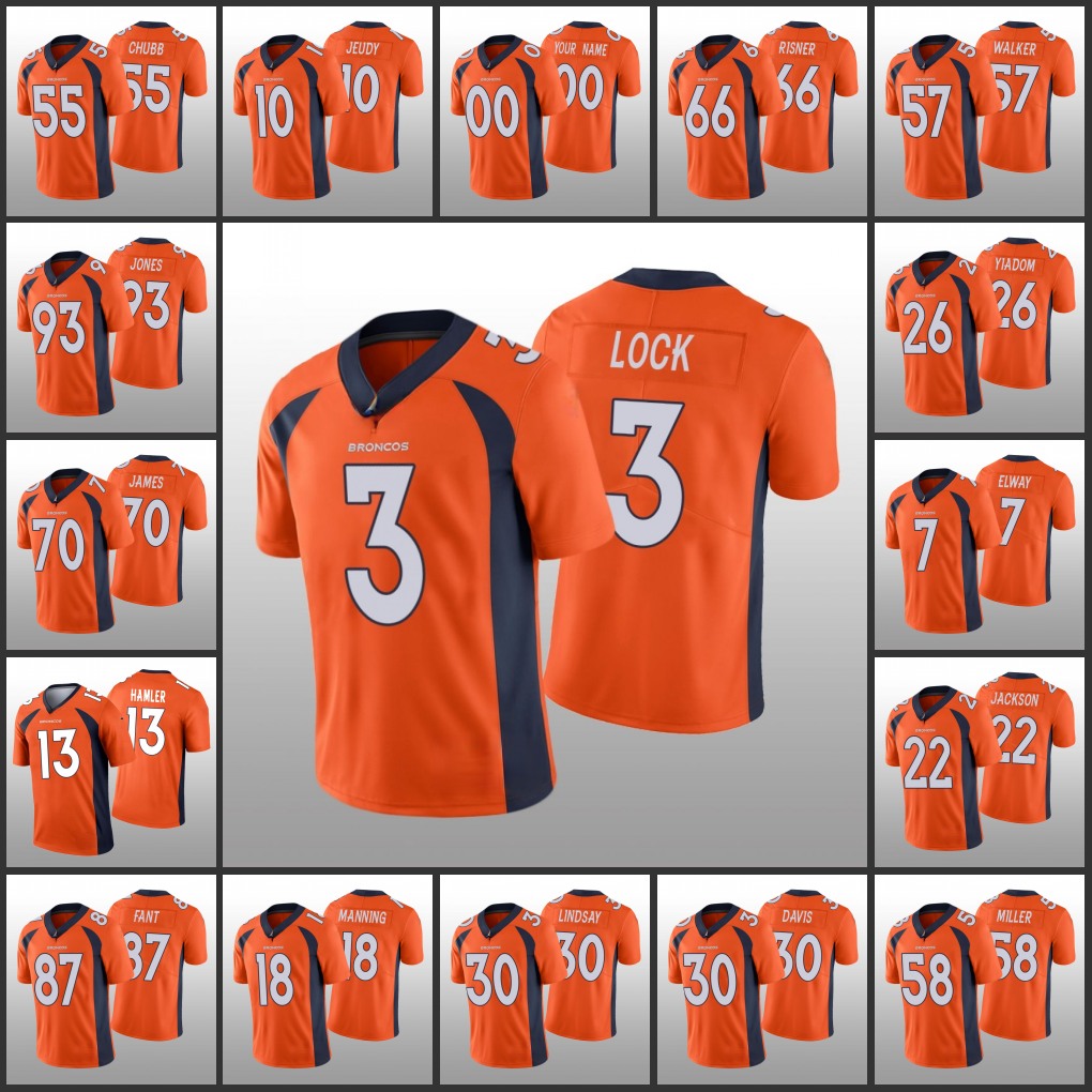 

DENVERBroncosJersey Football Jersey # 3 Drew Lock 10 Jerry Jeudy 30 Phillip Lindsay 7 John Elway 58 Von miller Custom Orange, Black
