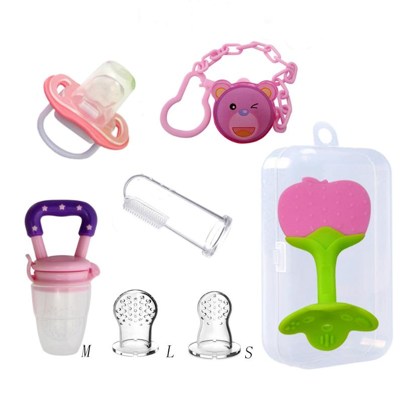 

Pacifiers# 7 In 1 Baby Nipple Fresh Food Nibbler Pacifiers Feeder Fruit Feeding Silicone Teether Pacifier Chain Toothbrush