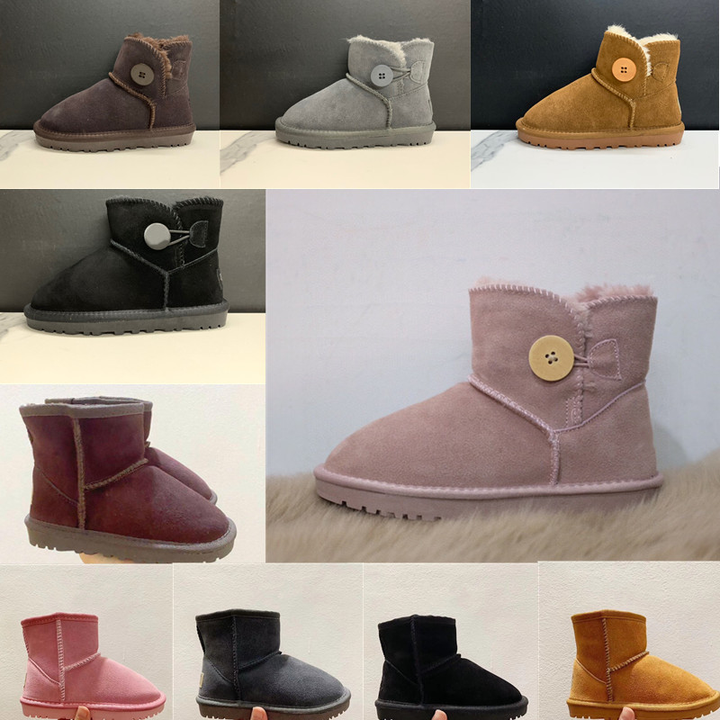 

Infant Australia Mini Button Classic Short Kids Snow Boots Chestnut NewBorn Baby Small girl boys Thick Warm Cotton-Padded Suede Buckle Flats Black Grey Chocolate, Pick 1