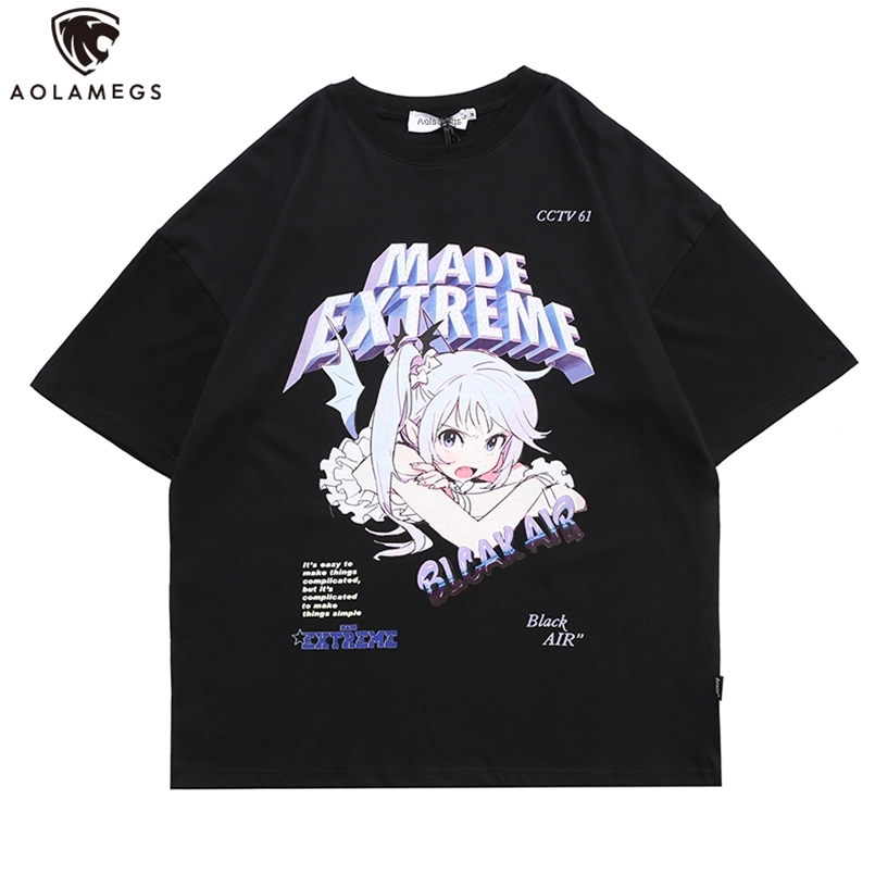 

Aolamegs T Shirt Men Cartoon Anime Manga Girl Printed Mens Tee Shirts Summer Loose Cozy Japanese Harajuku Couple Streetwear men 210721, Purple