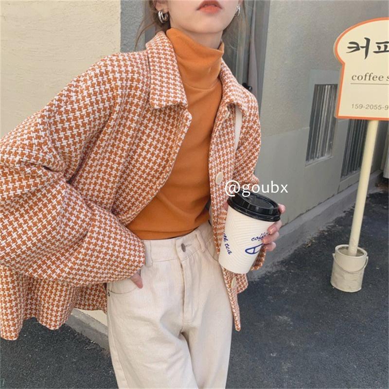 

Women's Jackets Houndstooth Collar Long-Sleeved Coat For Women 2021 Autumn Loose Slimming Casual Fashion Tops, Black;brown