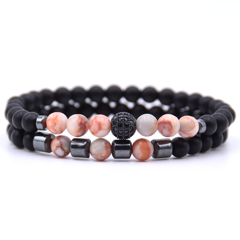 

Colorful 6MM Natural Stone Strands Bracelets CZ Charm Power Hematite Bracelets
