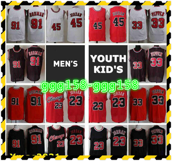 

Vintage Mens Youth Kids 23 45 Michael CHICAGOan Jersey Stitched 33 Scottie Pippen 91 Dennis Rodman Retro Classic Mesh Basketball Jerseys, Black;red