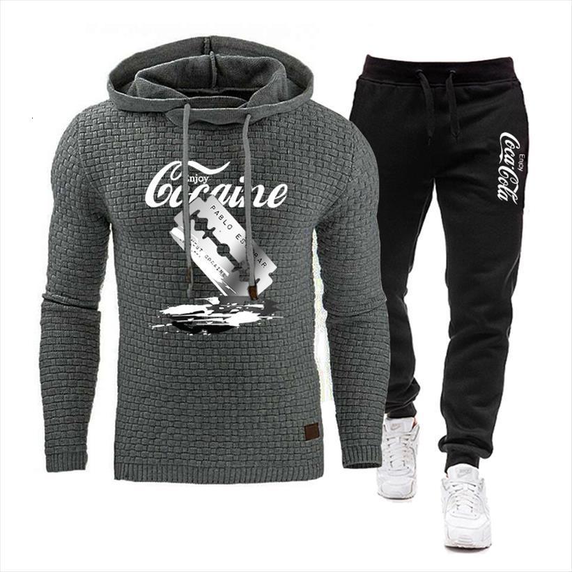 

two pieces set autumn mens tracksuits spring pullover sweatshirt and long pants hoodies outfits sets casual male clothing, Gray