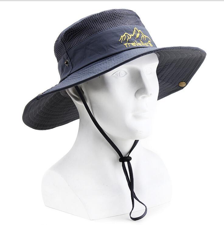 

Wide Brim Hats Embroidered Letters Fisherman Caps Male Outdoor Quick-drying Sunscreen Hat Summer Female Breathable Fishing Sun, Blue;gray