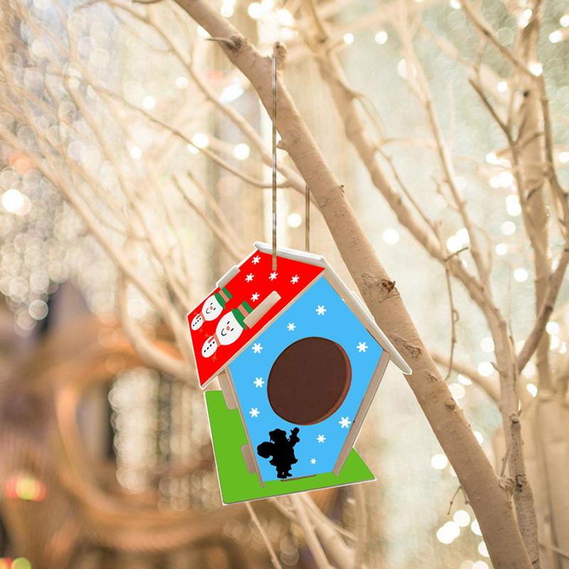 

Wooden Birdhouse Kit Paintable Wood Hanging Set For Kids Christmas C44 Bird Cages