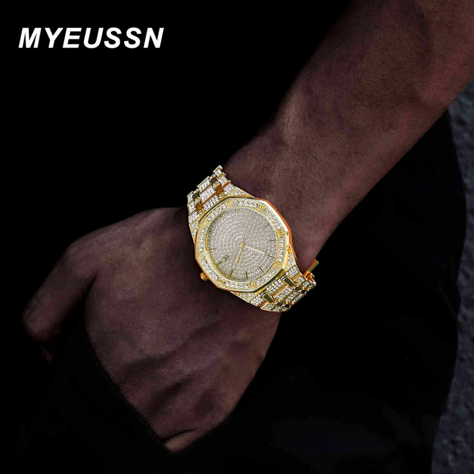 

2021 Hip Hop Iced Out Luxury Date Quartz Wrist Watches With Micropave CZ Watch For Women Men Jewelry Gift, Rose gold watch
