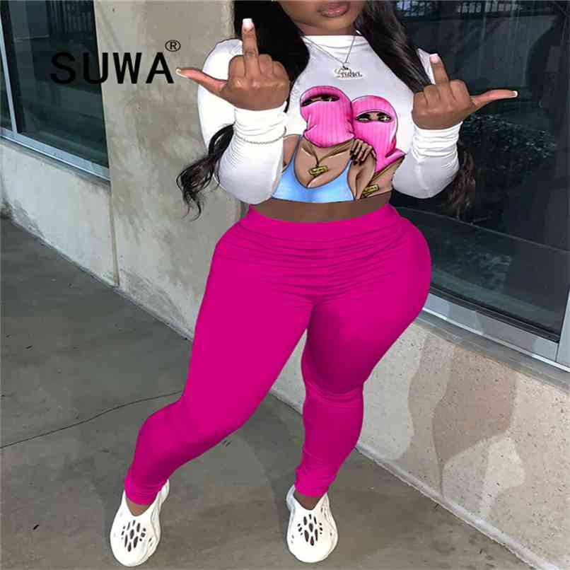 

Cool Girl Street Loungewear Women Two Piece Pants Set Long Sleeve Pullover Top High Waist Vintage Casual Outfits Tracksuit 210525, Multi