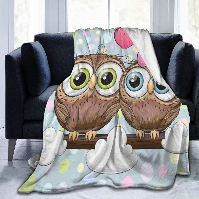 

Flannel Fleece Throw Blanket Greeting Card With Two Cute Cartoon Owls Soft Warm Fuzzy Lightweight Couch Sofa Bed For Adult Kids Blankets