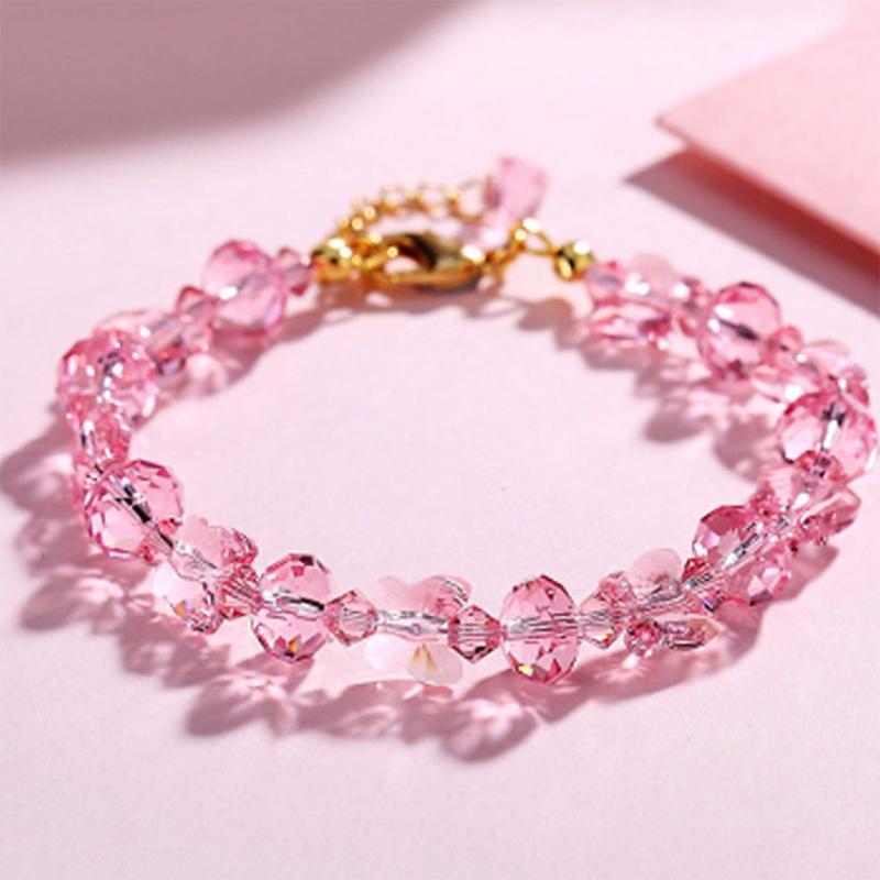 

Charm Bracelets Sweet Animal Butterfly Natural Stone Pink Crystal Beaded For Women Girls Fashion Jewelry Accessories Gifts, Golden;silver