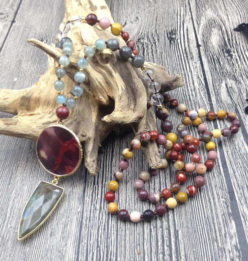 Pendant Necklaces YA2788 Mookaite Labradorite Stone Quartz Beads Knot Handmade Necklace-image-697624069