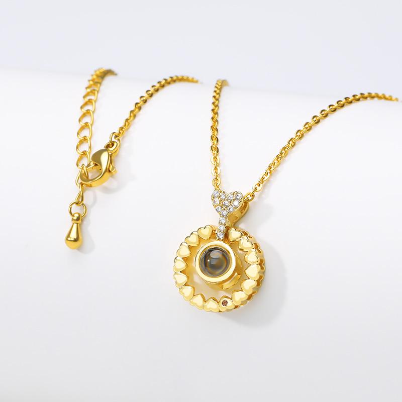 

Pendant Necklaces 100 Language Gold I Love You Projection Necklace Women Couple Gift Stainless Steel Chain Engagement Jewelry, Silver