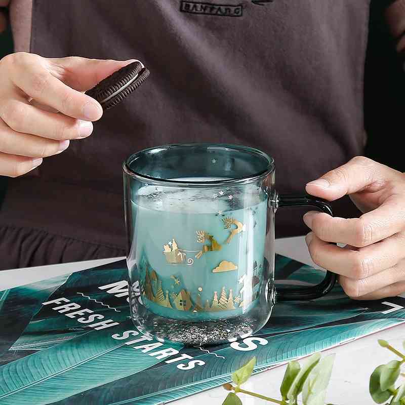 

Net red Christmas double-layer glass Creative Star with girl lovely home breakfast water cup
