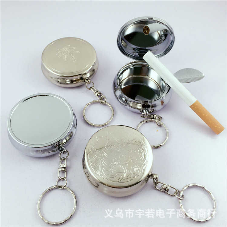 

Creative round Mini portable ashtray with spring cover cigarette box men's gift