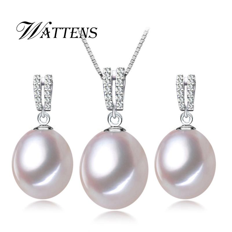 

Earrings & Necklace WATTENS Accessories Natural Freshwater Pearl Jewelry Sets ,pearl Pendant ,Wedding For Women Love, Silver