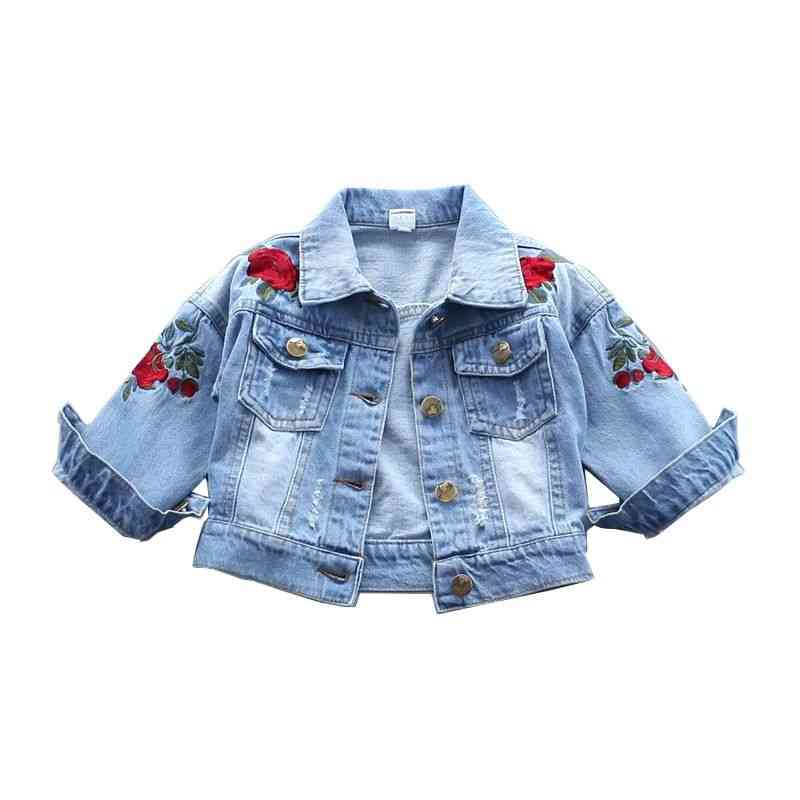 

down coat denim jackets and embroidered rose girls firefighter jackets for little boys outdoor clothing spring autumn, Floral denim jacket