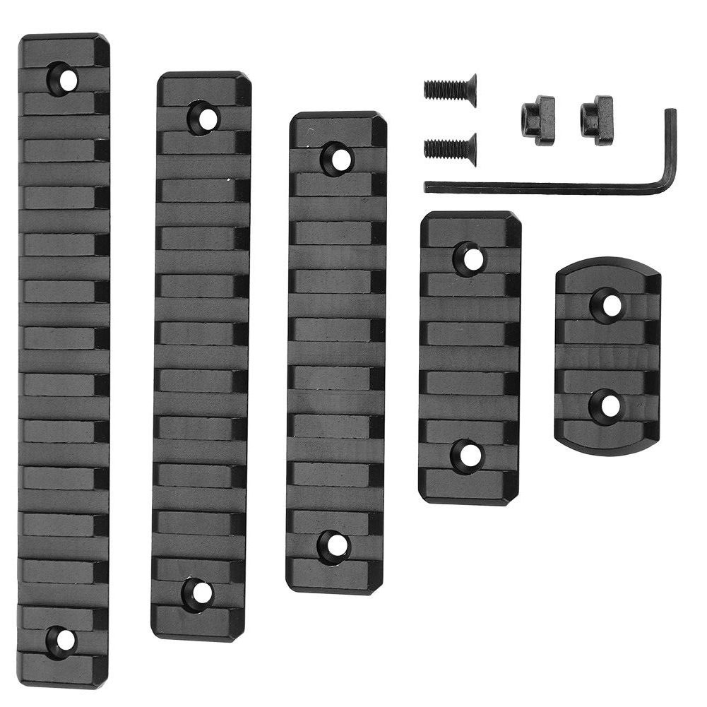 

Picatinny Rail Accessory Set 3-5-7-9-11-13 Slots Aluminum M Lok Rails Section with T-Nuts Screws and Allen Wrench for Hunting Tactical