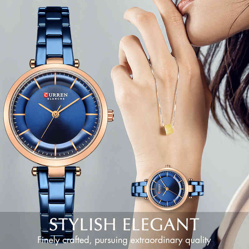 

Women Watches CURREN Luxury Metal Bracelet Wristwatch Ladies Classy Fashion Quartz Clock Blue Female Stainless Steel Dress Watch 210517, Rose