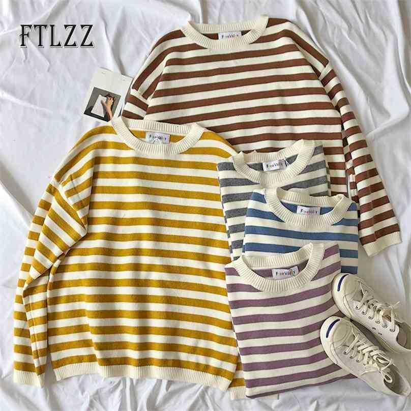 

Autumn Winter Pullover Harajuku Sweater Women Vintage Striped Korean Jumper Ladies Warm Kawaii Knitted Jumpers Femme 210525, Coffeecolor