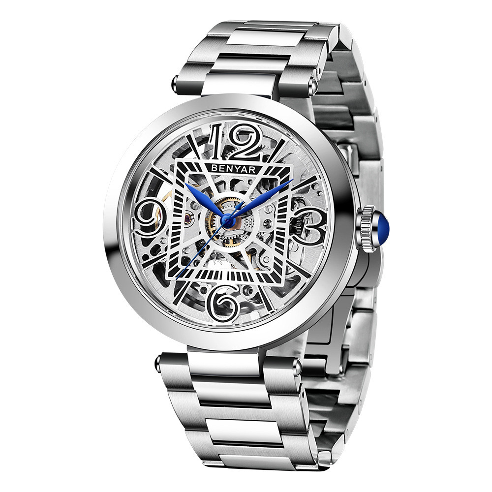 

BENYAR 5182 men watches automatic movement double sides skeleton display business design mens watch 50M waterproof elegant wearing for man suites, Box